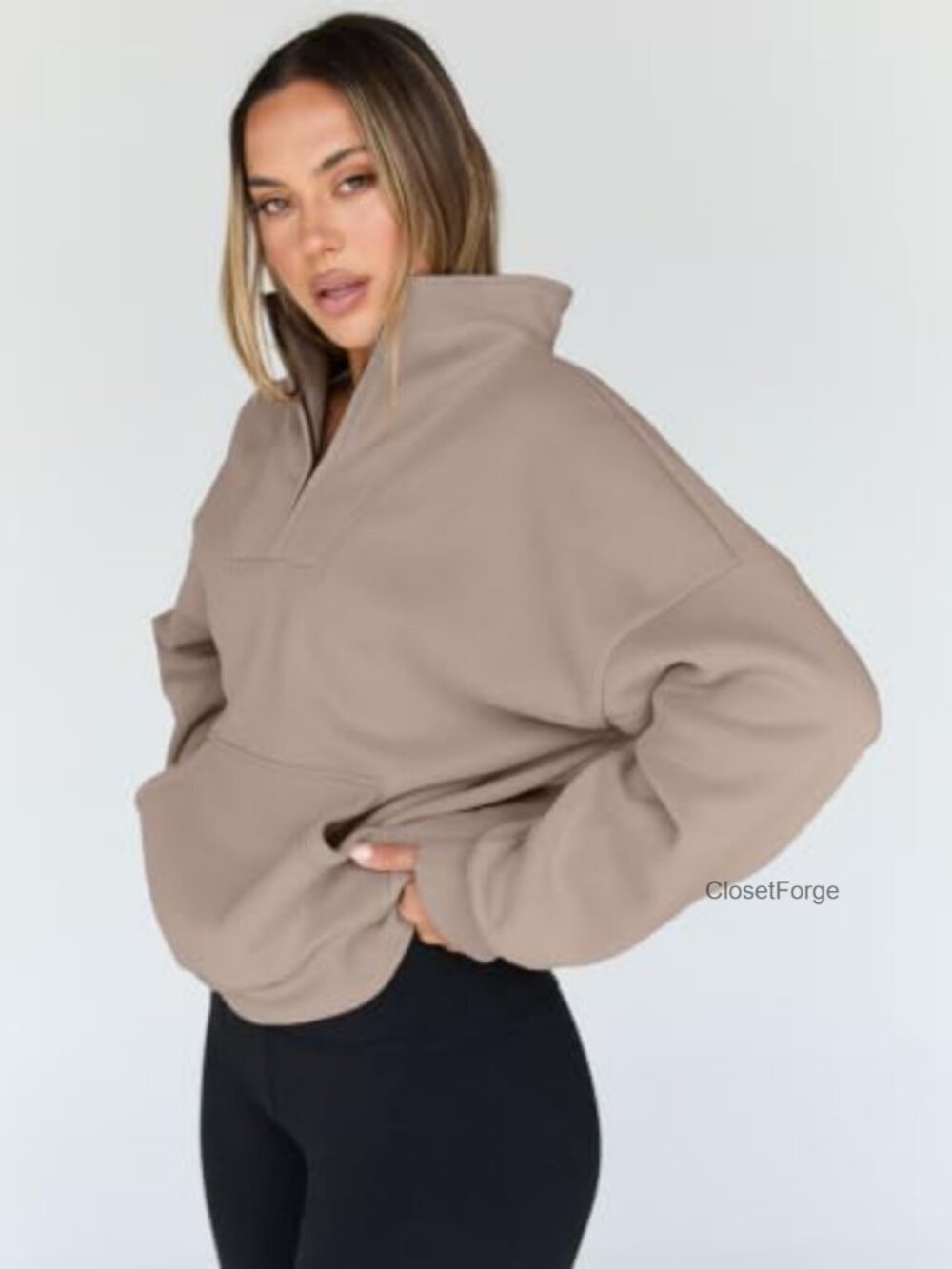Women's Quarter Zip Pullover Sweatshirt Hoodie with Kangaroo Pocket